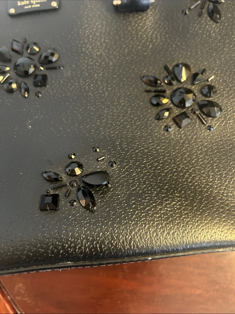 kate spade Black Jeweled Pebbled Leather Tote